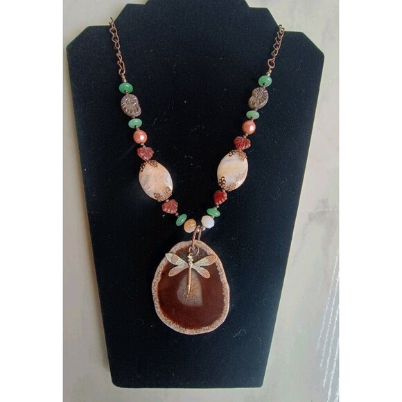 Handmade Agate/Geode Slice Statement Necklace With Other Semi Precious Stones - Picture 8 of 8